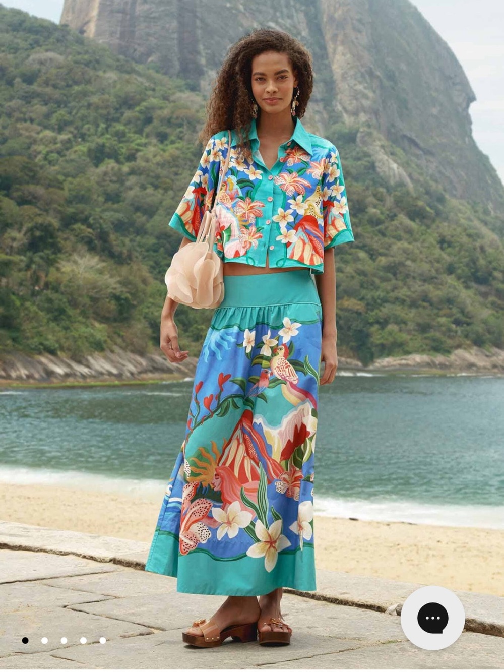 Vibrant Farm Rio Garden of Life Pockets Turquoise Floral Midi Skirt 🌴🌸🩵 - Picture 1 of 8